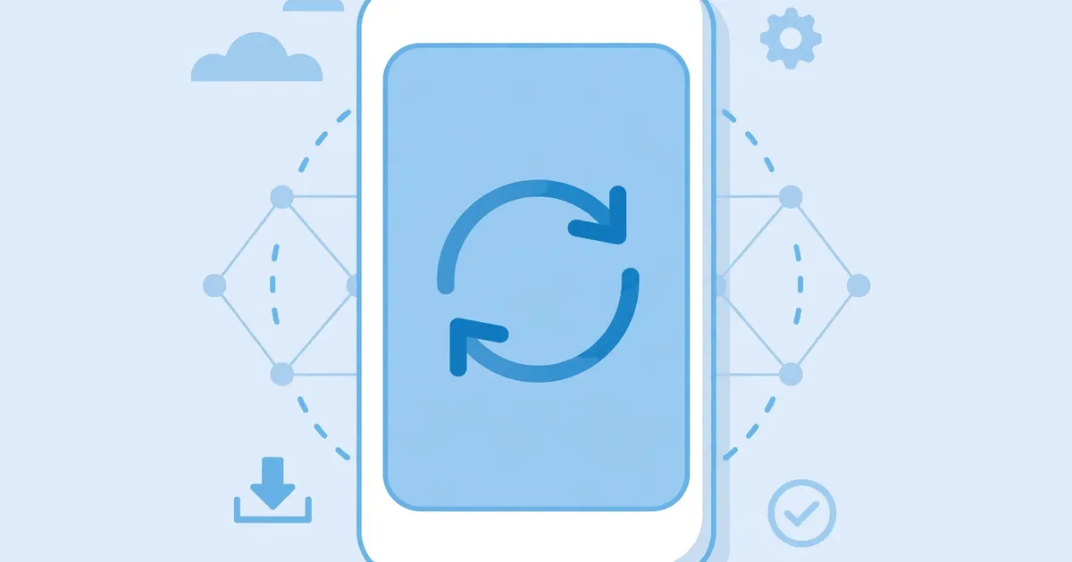 Smartphone with circular update arrows, app update concept