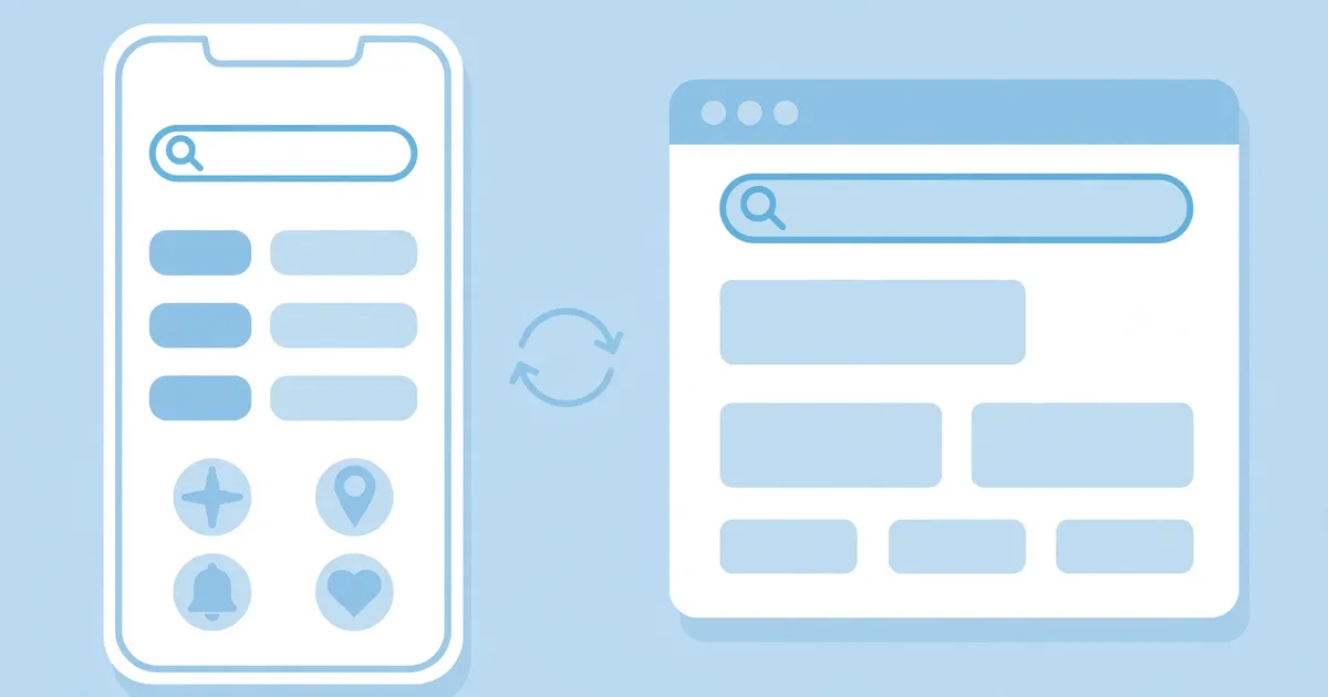 Smartphone and browser window side by side, app versus browser concept